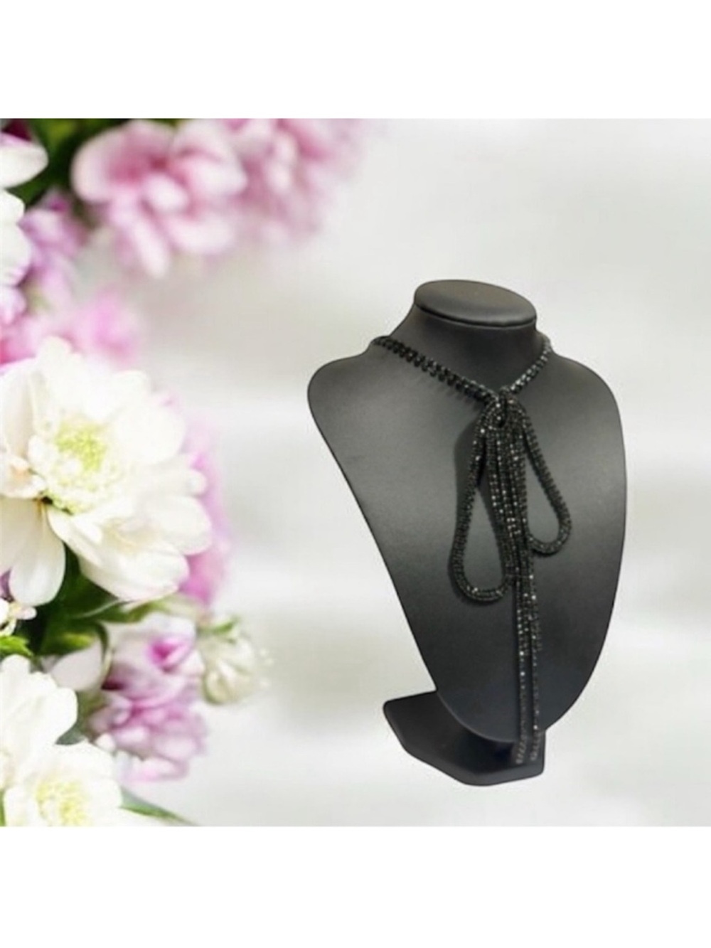 Black Stone Knot Bow Necklace